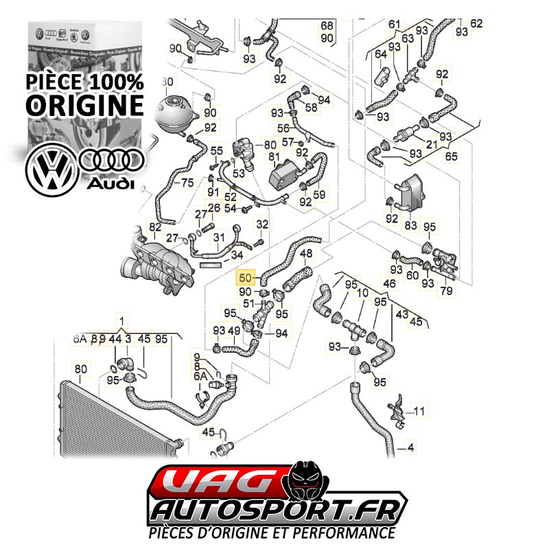 Flexible de liquide de refroidissement - 2.0 TFSI EA113 - Pièce origine VW