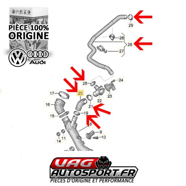 Kit de durites pour la Relocalisation de Dump Valve sur VW GOLF 5 GTI ED30 - 2.0 TFSI EA113 K04 - Pièces origine VW.