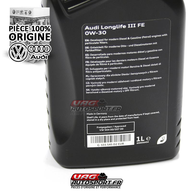 Huile moteur Originale - 1L Longlife III - SAE 0W30 VW Norme 50400 50700 -  GS55545D2 — Vag Autosport