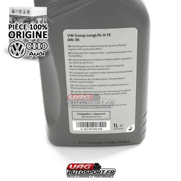 Huile moteur origine VW / AUDI - 1L Longlife III - SAE 0W30 - Norme 504.00 507.00 - GS55545M2 – Image 2