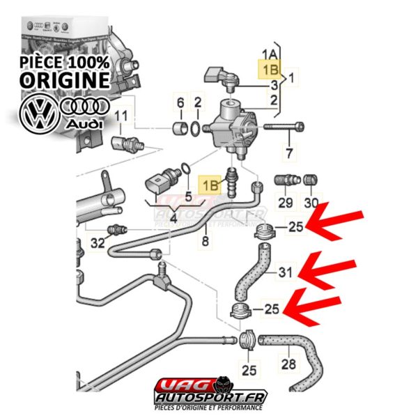 Durite de carburant pour pompe haute pression et colliers - 2.0 TFSI EA113 - Pièce origine VW – Image 5
