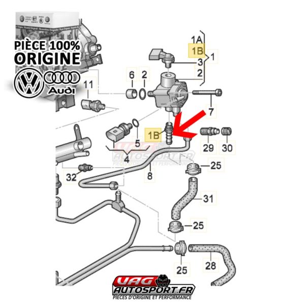 Raccord de pompe haute pression - 2.0 TFSI EA113 - Pièce origine VW – Image 2