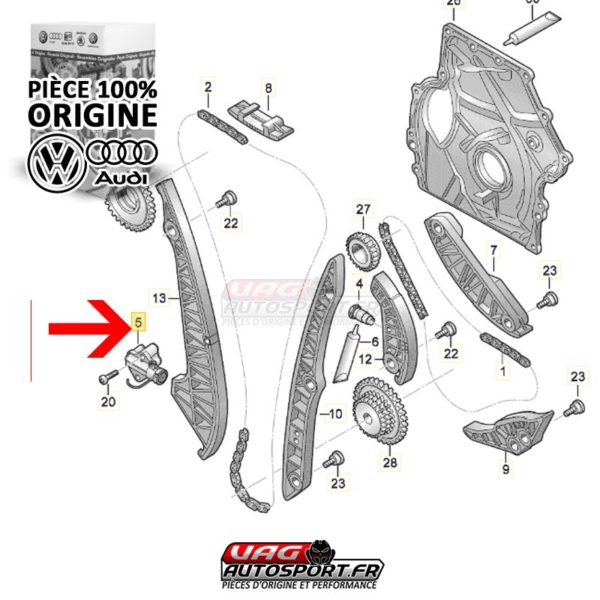 Tendeur de Chaîne de distribution - 06K 109 467 K - 2.0 TSI EA888.2 (VW MK6 GTI) - Pièce origine VW / Audi – Image 3