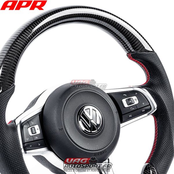 Volant carbone et cuir perforé avec surpiqûres rouges APR pour VW Golf 7 GTI MS100205 – Image 4