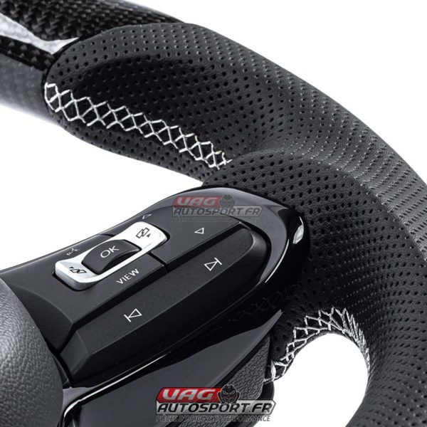 Volant carbone et cuir perforé avec surpiqûres grises pour VW Golf 7R MS100206 (boite manuelle) – Image 6