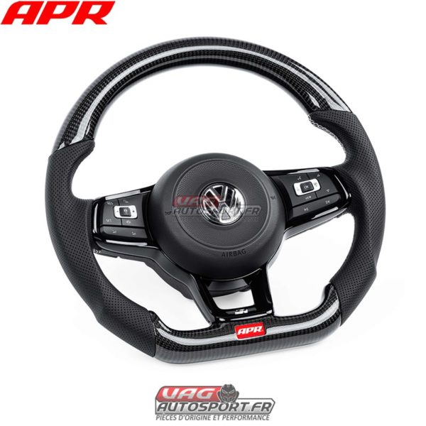 Volant carbone et cuir perforé avec surpiqûres grises pour VW Golf 7R MS100206 (boite manuelle)