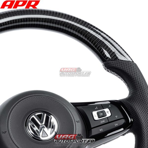 Volant carbone et cuir perforé avec surpiqûres grises pour VW Golf 7R MS100206 (boite manuelle) – Image 2