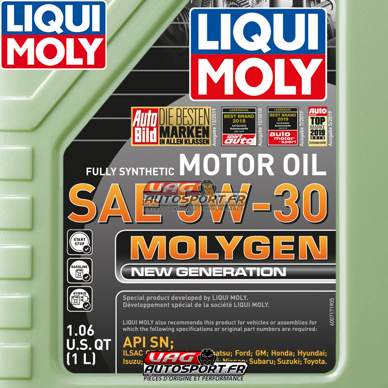 Huile moteur 5W30 - 100% synthèse - 1 LITRE - Molygen New