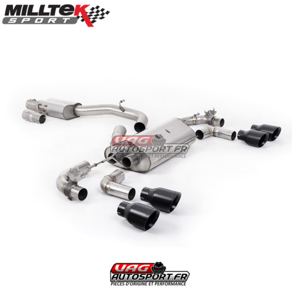 Demi-ligne (CatBack) - Avec silencieux intermédiaire - Avec Valves - Sorties rondes GT100 Noir Cerakote - SSXVW652 - Milltek