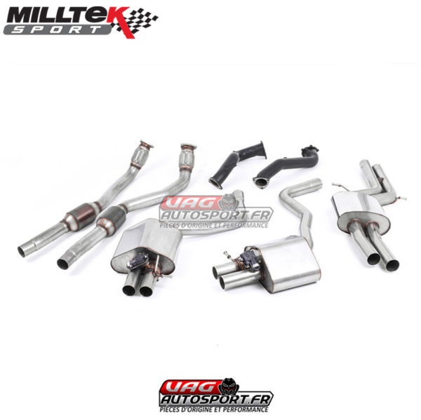 Ligne Complète avec Catalyseur Sport Hi-Flow 76 mm - Avec silencieux intermédiaire - Avec systeme ValveSonic - SSXAU596 - Milltek