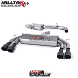Demi-ligne (CatBack) - Avec silencieux intermédiaire - Sans Valve sur le silencieux Arrière - Sorties Quad GT100 Cerakote Black - Audi S3 2.0 TFSI Quattro Sportback 8V/8V.2 - (Sans FAP) - SSXAU536 - Milltek
