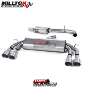 Demi-ligne (CatBack) - Avec silencieux intermédiaire - Sans Valve sur le silencieux Arrière - Sorties Quad GT100 Titane - Audi S3 2.0 TFSI Quattro Sportback 8V/8V.2 - (Sans FAP) - SSXAU538 - Milltek