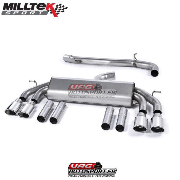 Demi-ligne (CatBack) - Sans silencieux intermédiaire - Sans Valve sur le silencieux Arrière - Sorties Quad Ovales - Audi S3 2.0 TFSI Quattro Saloon / Cabrio 8V/8V.2 - (Sans FAP) - SSXAU540 - Milltek
