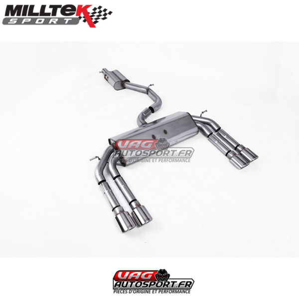 Demi-ligne (CatBack) - Avec silencieux intermédiaire - Sans Valve sur le silencieux Arrière - Sorties Quad Ovales - Audi S3 2.0 TFSI Quattro Saloon / Cabrio 8V/8V.2 - (Sans FAP) - SSXAU545 - Milltek