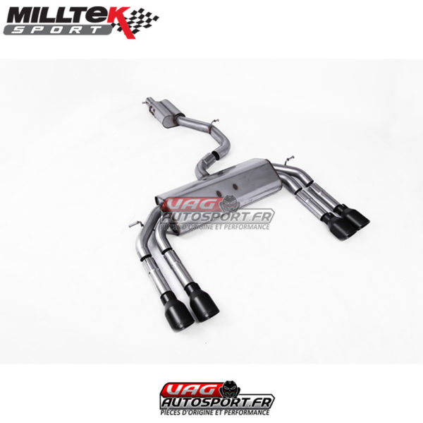 Demi-ligne (CatBack) - Avec silencieux intermédiaire - Sans Valve sur le silencieux Arrière - Sorties Quad Cerakote Black - Audi S3 2.0 TFSI Quattro Saloon / Cabrio 8V/8V.2 - (Sans FAP) - SSXAU546 - Milltek