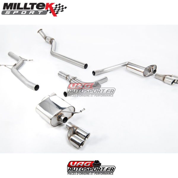 Demi-ligne (CatBack) - Sans silencieux intermédiaire - Nécessite spoiler S4 3.0T - Sorties Quad GT80 - Audi A4 2.0 TFSI S-Line B8 - SSXAU627 - Milltek