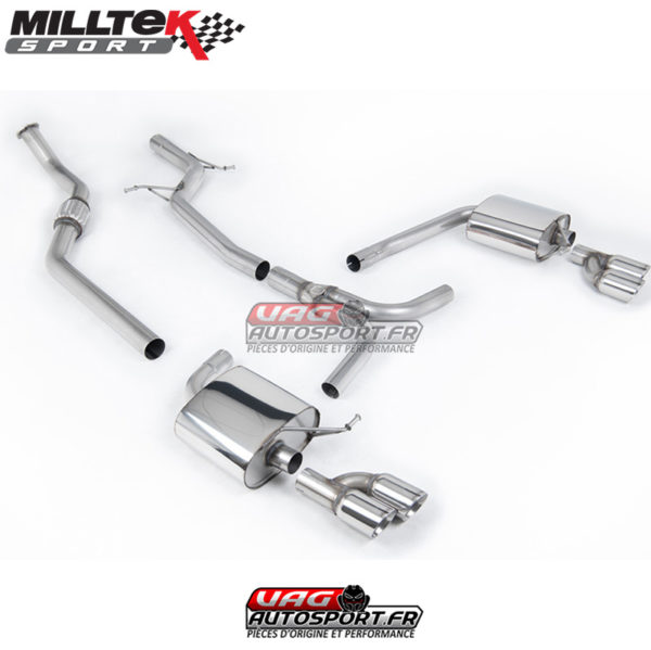 Demi-ligne (CatBack) - Sans silencieux intermédiaire - Nécessite spoiler S4 3.0T - Sorties Quad GT80 - Audi A4 2.0 TFSI S-Line B8 - SSXAU630 - Milltek