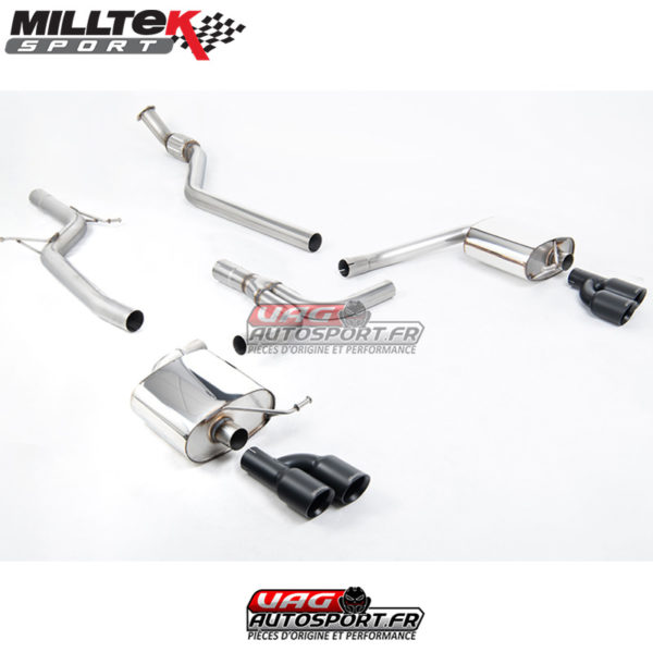 Demi-ligne (CatBack) - Sans silencieux intermédiaire - Nécessite spoiler S4 3.0T - Sorties Quad GT80 Black - Audi A4 2.0 TFSI S-Line B8 - SSXAU666 - Milltek