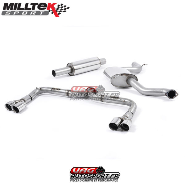 Demi-ligne (CatBack) - Avec silencieux intermédiaire - Sans silencieux Arrière - Sorties Quad GT80 - Seat Leon Cupra 280 2.0 TSI 280 / 290 cv - (Sans FAP) - SSXSE165 - Milltek