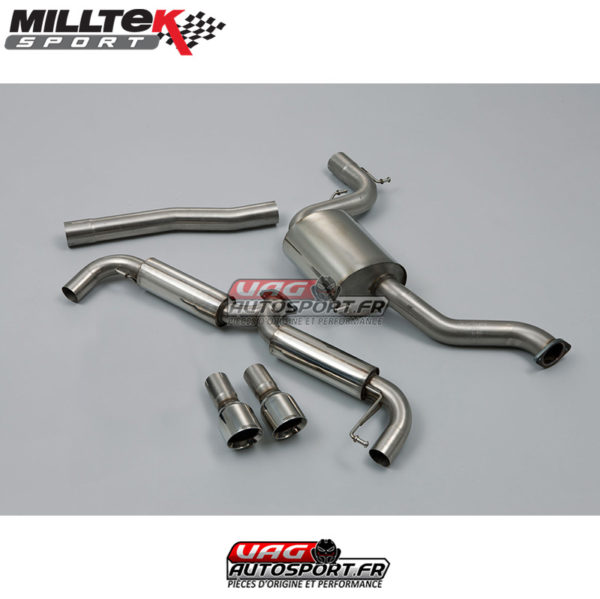 Demi-ligne (CatBack) - Avec silencieux intermédiaire - Ligne Race 76 mm - Sorties Dual GT100 - VW Golf Mk6 GTi 2.0 TSI 210cv (EA888.2) - SSXVW145 - Milltek