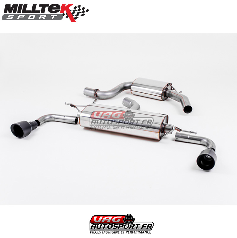 Demi-ligne (CatBack) – Avec silencieux intermédiaire – Sorties Dual GT100 Black – VW Golf Mk6 GTi 2.0 TSI 210cv (EA888.2) – SSXVW184 – Milltek