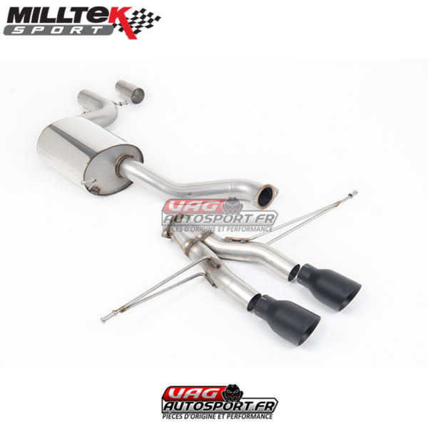 Demi-ligne (CatBack) - Avec silencieux intermédiaire - Sans Silencieux Ar - Ligne Race 76 mm - Look Golf 6R - Nécessite Pare-choc Golf 6 R - Sorties Dual GT100 Black - VW Golf Mk6 GTi 2.0 TSI 210cv (EA888.2) - SSXVW243 - Milltek
