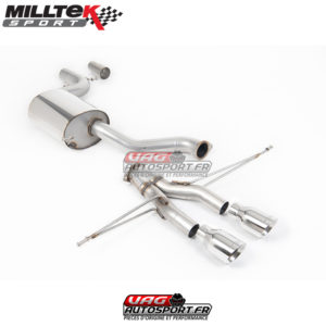 Demi-ligne (CatBack) - Avec silencieux intermédiaire - Sans Silencieux Ar - Ligne Race 76 mm - Look Golf 6R - Nécessite Pare-choc Golf 6 R - Sorties Dual GT100 - VW Golf Mk6 GTi 2.0 TSI 210cv (EA888.2) - SSXVW244 - Milltek
