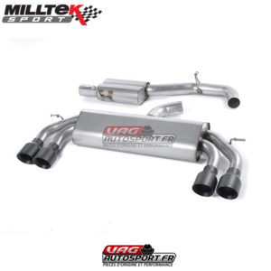 Demi-ligne (CatBack) - Avec silencieux intermédiaire - Sans Valve sur le silencieux Arrière - Sorties Quad GT100 Cerakote Black - VW Golf MK7 R 2.0 TSI EA888.3 300cv - 76.2mm - SSXVW411 - Milltek