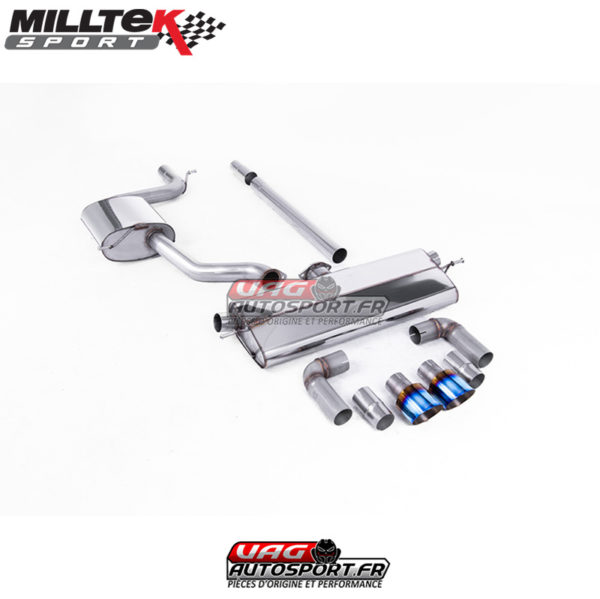 Demi-ligne (CatBack) / FAP - Sans silencieux primaire - Avec silencieux intermèdiaire - Avec silencieux arrière - Look GTI - Nécessite valance Golf MK7.5 GTI - Homologué - Sorties Dual GT100 Titane Burnt - VW Golf Mk7.5 1.5 TSI Evo GT & R-Line - SSXVW524 - Milltek