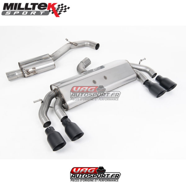 Demi-ligne (CatBack) - Avec silencieux intermédiaire - Sans Valve sur le silencieux Arrière - Sorties Quad GT100 Cerakote Black - VW Golf MK7.5 R 2.0 TSI 310cv - (Sans FAP) - (2017+) - SSXVW584 - Milltek