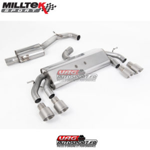 Demi-ligne (CatBack) - Avec silencieux intermédiaire - Sans Valve sur le silencieux Arrière - Sorties Quad GT100 Titane - VW Golf MK7.5 R 2.0 TSI 310cv - (Sans FAP) - (2017+) - SSXVW585 - Milltek