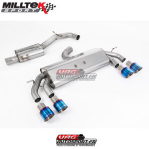 Demi-ligne (CatBack) - Avec silencieux intermédiaire - Sans Valve sur le silencieux Arrière - Sorties Quad GT100 Titane Burnt - VW Golf MK7.5 R 2.0 TSI 310cv - (Sans FAP) - (2017+) - SSXVW586 - Milltek