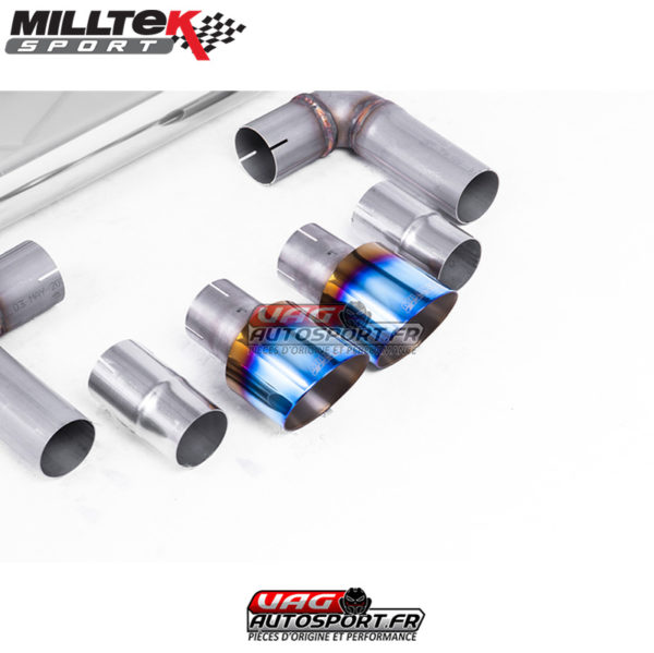 Demi-ligne (CatBack) / FAP - Sans silencieux primaire - Avec silencieux intermèdiaire - Avec silencieux arrière - Look GTI - Nécessite valance Golf MK7.5 GTI - Homologué - Sorties Dual GT100 Titane Burnt - VW Golf Mk7.5 1.5 TSI Evo GT & R-Line - SSXVW524 - Milltek – Image 4