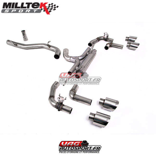 Ligne après FAP - Sans silencieux central Sorties GT115 chrome - VW Golf Mk8 R 2.0 TSI 320PS - (Avec FAP) - (2020+) - SSXVW667 - Milltek