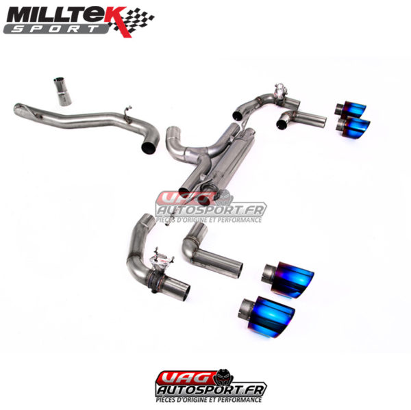 Ligne après FAP - Sans silencieux central Sorties GT115 Titanium Burnt - VW Golf Mk8 R 2.0 TSI 320PS - (Avec FAP) - (2020+) - SSXVW670 - Milltek