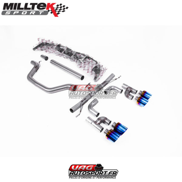 Ligne après FAP Race - Sans silencieux - Montage obligatoire avec SSXVW691 - Sorties GT115 Titanium Burnt - VW Golf MK8 GTI 245cv - Look Golf R 4 sorties - (Avec FAP) - (2020+) - SSXVW695 - Milltek