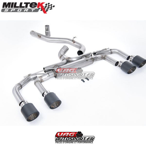 Ligne après FAP - Sans silencieux central - Silencieux arrière Race - Sans valves sur silencieux arrière - Sorties Jet115 Carbones - VW Golf Mk8 R 2.0 TSI 320PS - (Avec FAP) - (2020+) - SSXVW702 - Milltek