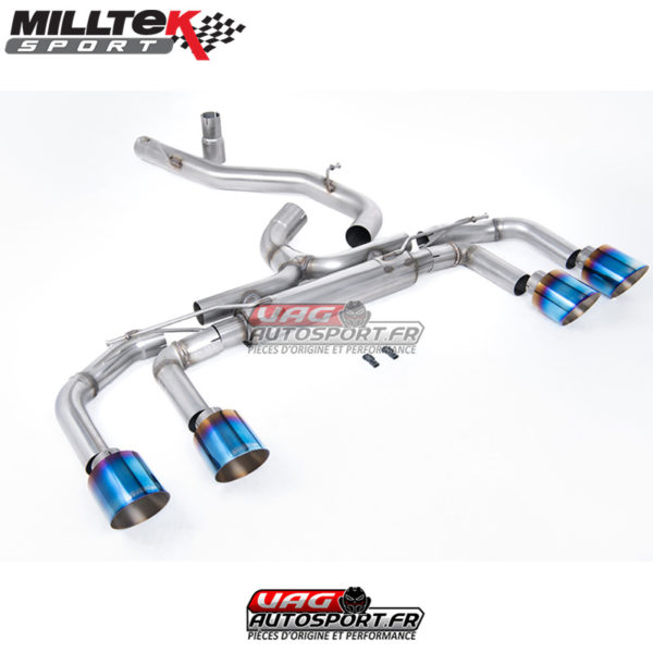 Ligne après FAP - Sans silencieux central - Silencieux arrière Race - Sans valves sur silencieux arrière - Sorties GT115 Titanium Burnt - VW Golf Mk8 R 2.0 TSI 320PS - (Avec FAP) - (2020+) - SSXVW706 - Milltek