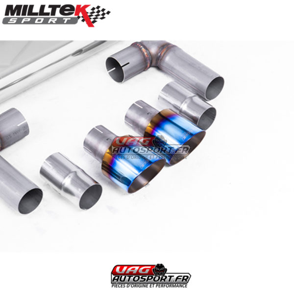 Demi-ligne (CatBack) / FAP - Sans silencieux primaire - Avec silencieux intermèdiaire - Avec silencieux arrière - Look GTI - Nécessite valance Golf MK7.5 GTI - Homologué - Sorties Dual GT100 Titane Burnt - VW Golf Mk7.5 1.5 TSI Evo GT & R-Line - SSXVW524 - Milltek – Image 2