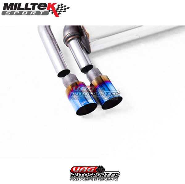 Demi-ligne (CatBack) / FAP - Sans silencieux primaire - Avec silencieux intermèdiaire - Avec silencieux arrière - Look GTD - Nécessite valance Golf MK7.5 GTD - Homologué - Sorties Dual GT80 Titane Burnt - VW Golf Mk7.5 1.5 TSI Evo GT & R-Line - SSXVW533 - Milltek – Image 2