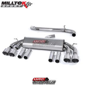 Demi-ligne (CatBack) - Sans silencieux intermédiaire - Sans Valve sur le silencieux Arrière - Sorties Quad GT100 Titane - Audi S3 2.0 TFSI Quattro Saloon / Cabrio 8V/8V.2 - (Sans FAP) - SSXAU543 - Milltek