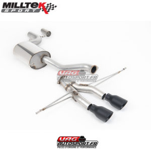 Demi-ligne (CatBack) - Avec silencieux intermédiaire - Sans Silencieux Ar - Ligne Race 76 mm - Look Golf 6R - Nécessite Pare-choc Golf 6 R - Sorties Dual GT100 Black - VW Golf Mk6 GTi 2.0 TSI 210cv (EA888.2) - SSXVW243 - Milltek