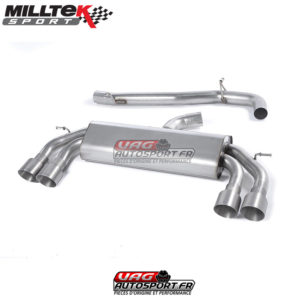Demi-ligne (CatBack) - Sans silencieux intermédiaire - Sans Valve sur le silencieux Arrière - Sorties Quad GT100 Titane - VW Golf MK7 R 2.0 TSI EA888.3 300cv - 76.2mm - SSXVW409 - Milltek
