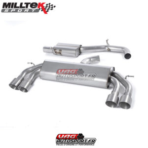 Demi-ligne (CatBack) - Avec silencieux intermédiaire - Sans Valve sur le silencieux Arrière - Sorties Quad GT100 Titane - VW Golf MK7 R 2.0 TSI EA888.3 300cv - 76.2mm - SSXVW413 - Milltek