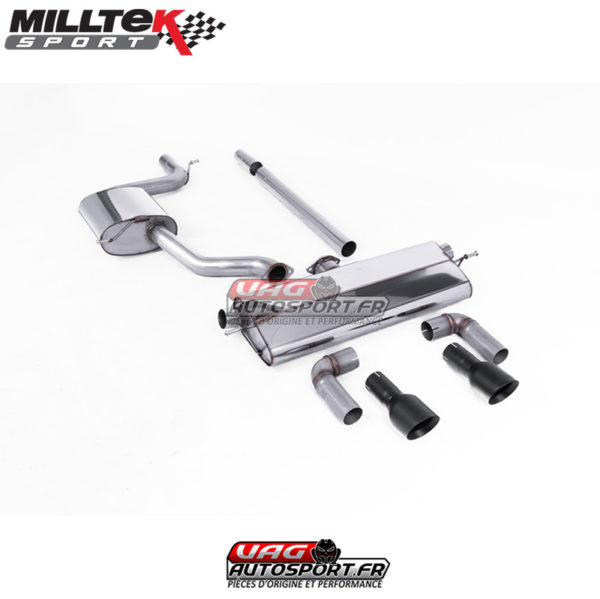 Demi-ligne (CatBack) / FAP - Sans silencieux primaire - Avec silencieux intermèdiaire - Avec silencieux arrière - Look GTI - Nécessite valance Golf MK7.5 GTI - Homologué - Sorties Dual GT100 Cerakote Black - VW Golf Mk7.5 1.5 TSI Evo GT & R-Line - SSXVW526 - Milltek