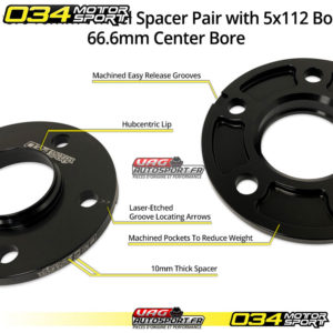 Paire d'écarteurs de roue, 10mm, pour Audi et BMW 5x112mm avec alésage central de 66.6mm - 034-604-7006 - 034Motorsport