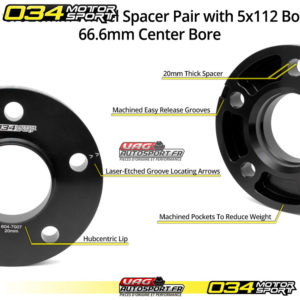 Paire de cales d'espacement de roue, 20mm, pour Audi et BMW 5x112mm avec alésage central de 66.6mm - 034-604-7007 - 034Motorsport